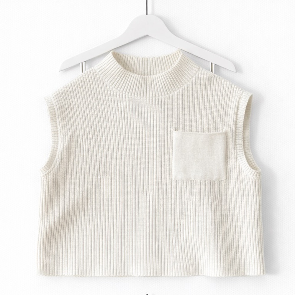 Cream Sleeveless Knit Sweater
